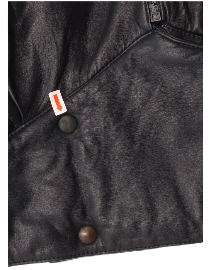 ВИНТАЖНАЯ женская укороченная кожаная куртка UK 6 XS Темно-синяя