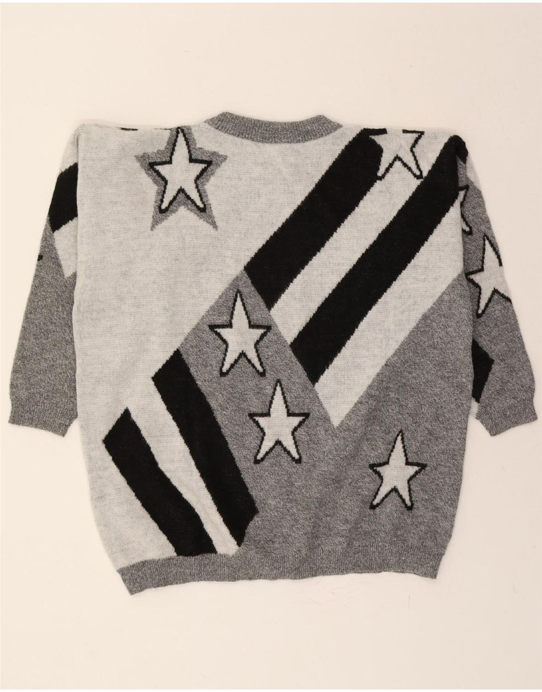 VINTAGE Womens Oversized Crew Neck Jumper Sweater EU 42 Large Grey Striped Vintage Vintage and Second-Hand Vintage from Messina Hembry 