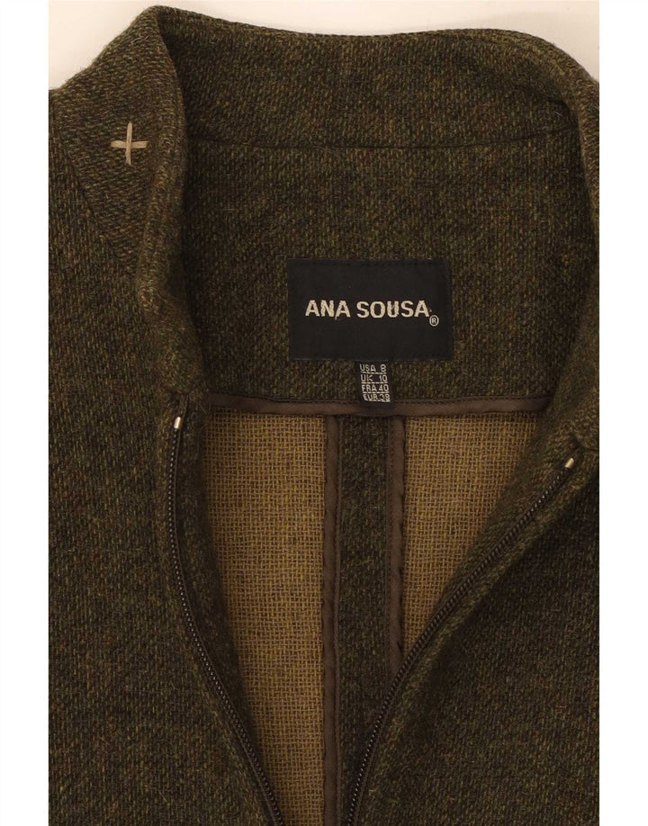 Женское пальто Anna Sousa с молнией во всю длину UK 10, маленькое шерстяное пальто цвета хаки