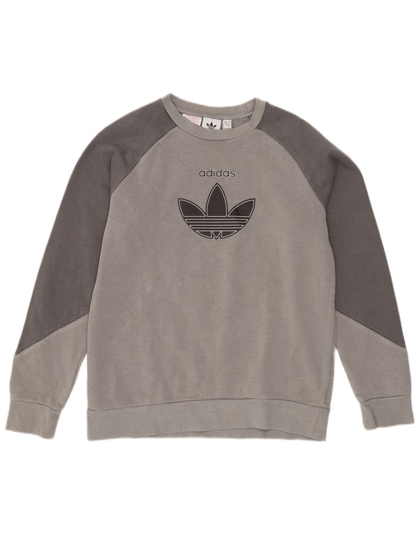Adidas Boys Graphic Sweatshirt Jumper 12-13 Years Grey Colourblock Cotton