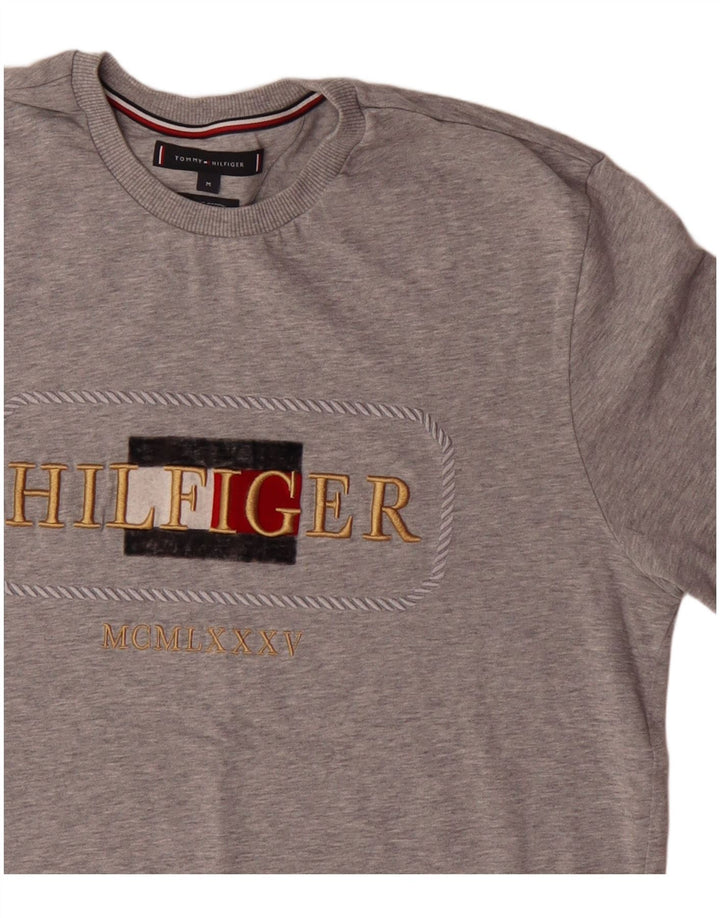 Мужская футболка с рисунком Tommy Hilfiger, хлопковый топ среднего серого цвета