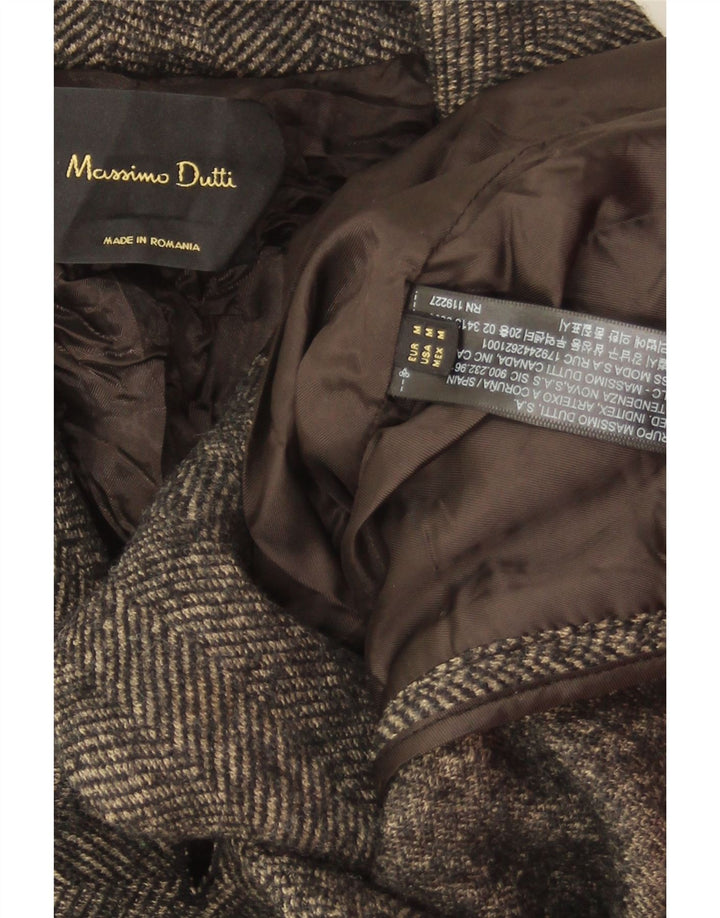 Женский пиджак на 1 пуговице Massimo Dutti UK 14, средний серый с узором «в елочку»