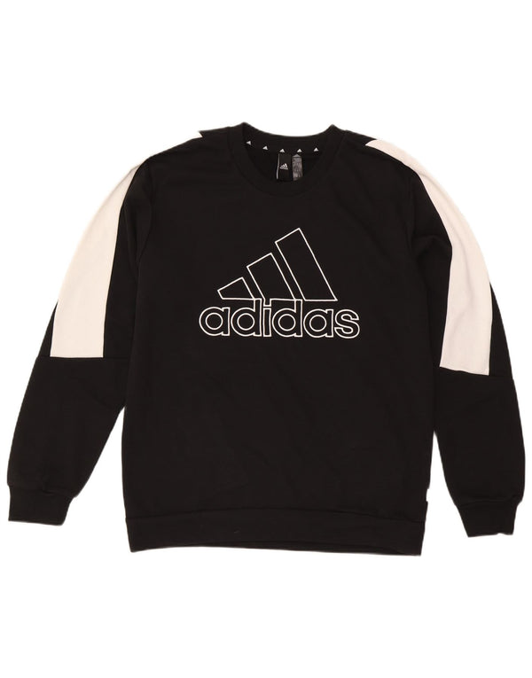 Мужской свитшот Adidas с рисунком, джемпер, средний черный, хлопок с цветными блоками