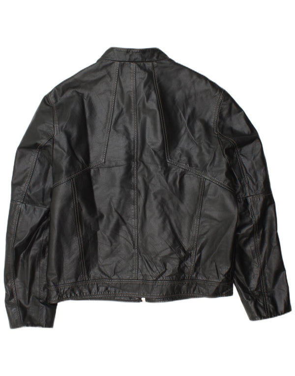 Мужская кожаная куртка DAVID MAYER UK 38, черная кожа среднего размера