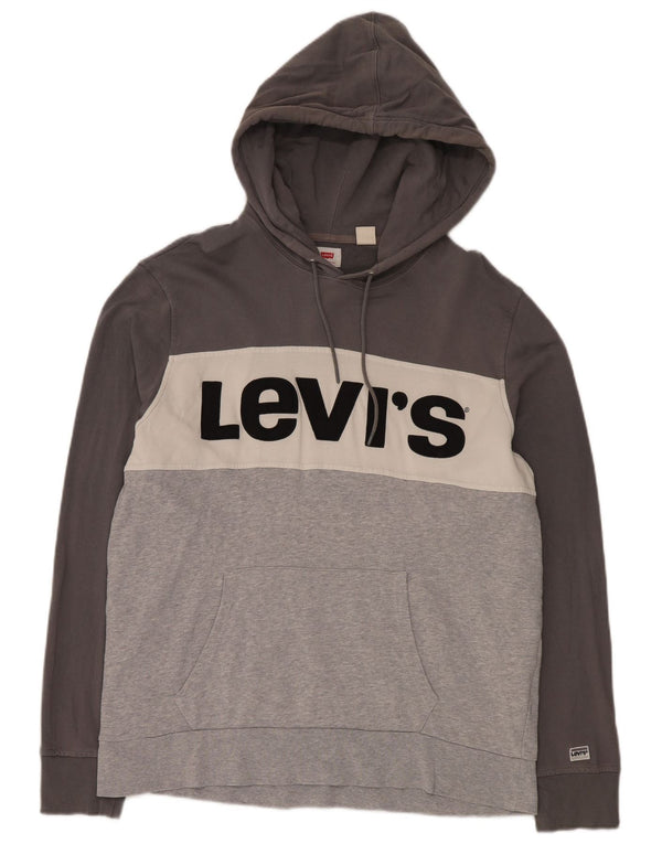 Мужской джемпер с капюшоном Levi's с рисунком, XL, серый, хлопок с цветными блоками