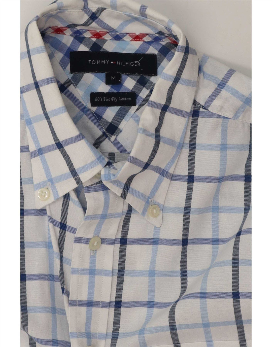 Мужская рубашка с коротким рукавом Tommy Hilfiger, средний белый цвет, хлопок в клетку