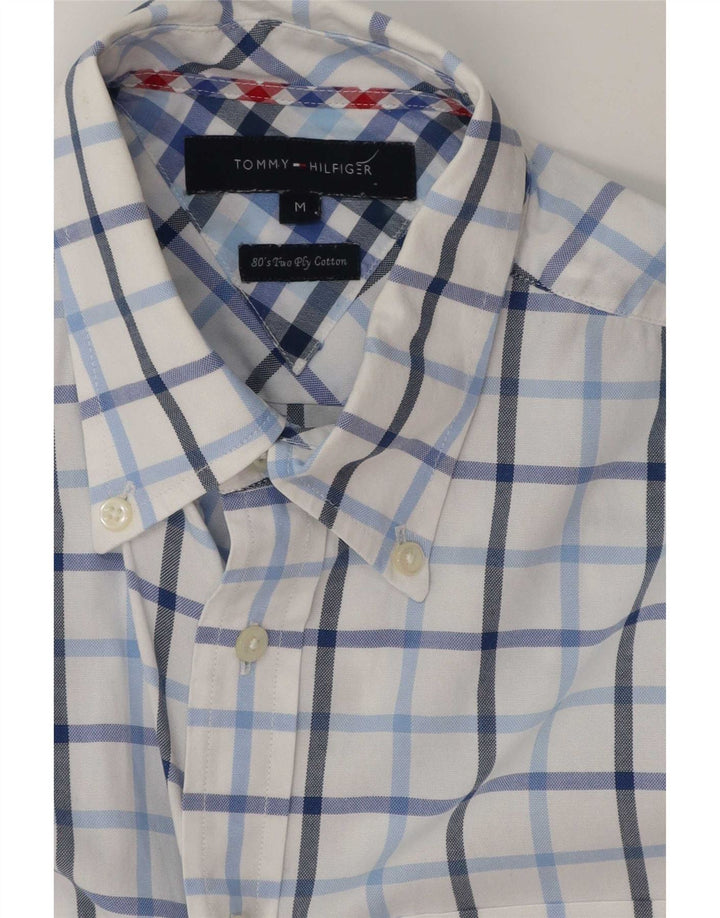 Мужская рубашка с коротким рукавом Tommy Hilfiger, средний белый цвет, хлопок в клетку
