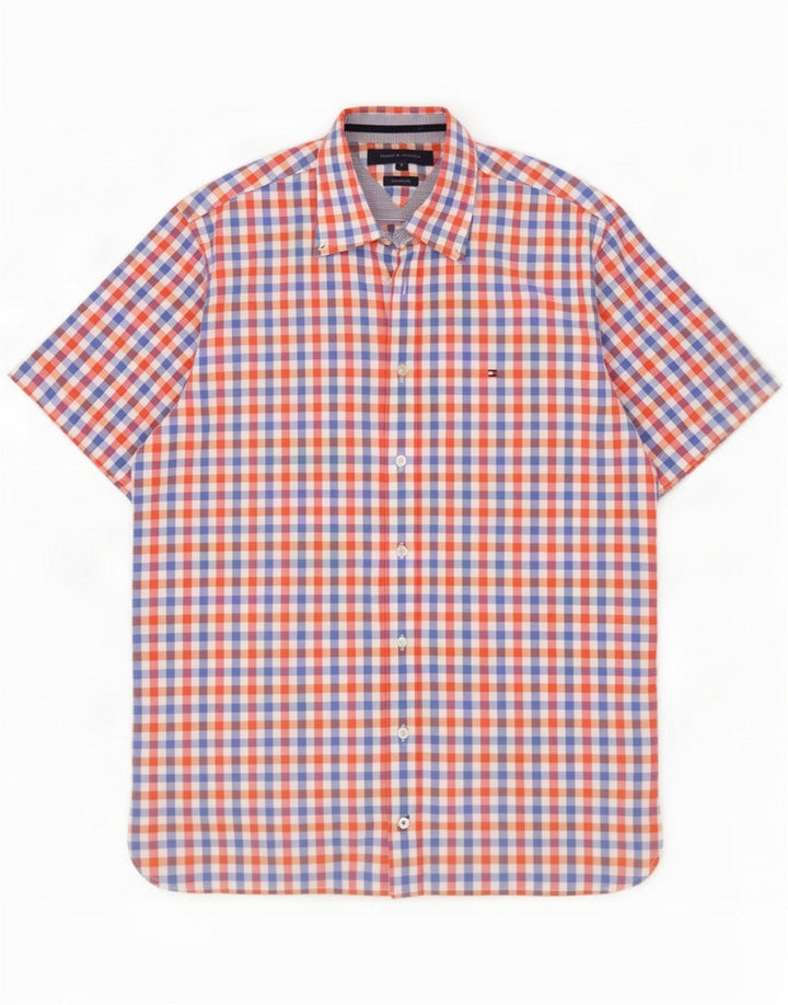 Tommy Hilfiger Мужская рубашка с коротким рукавом, средняя разноцветная клетка