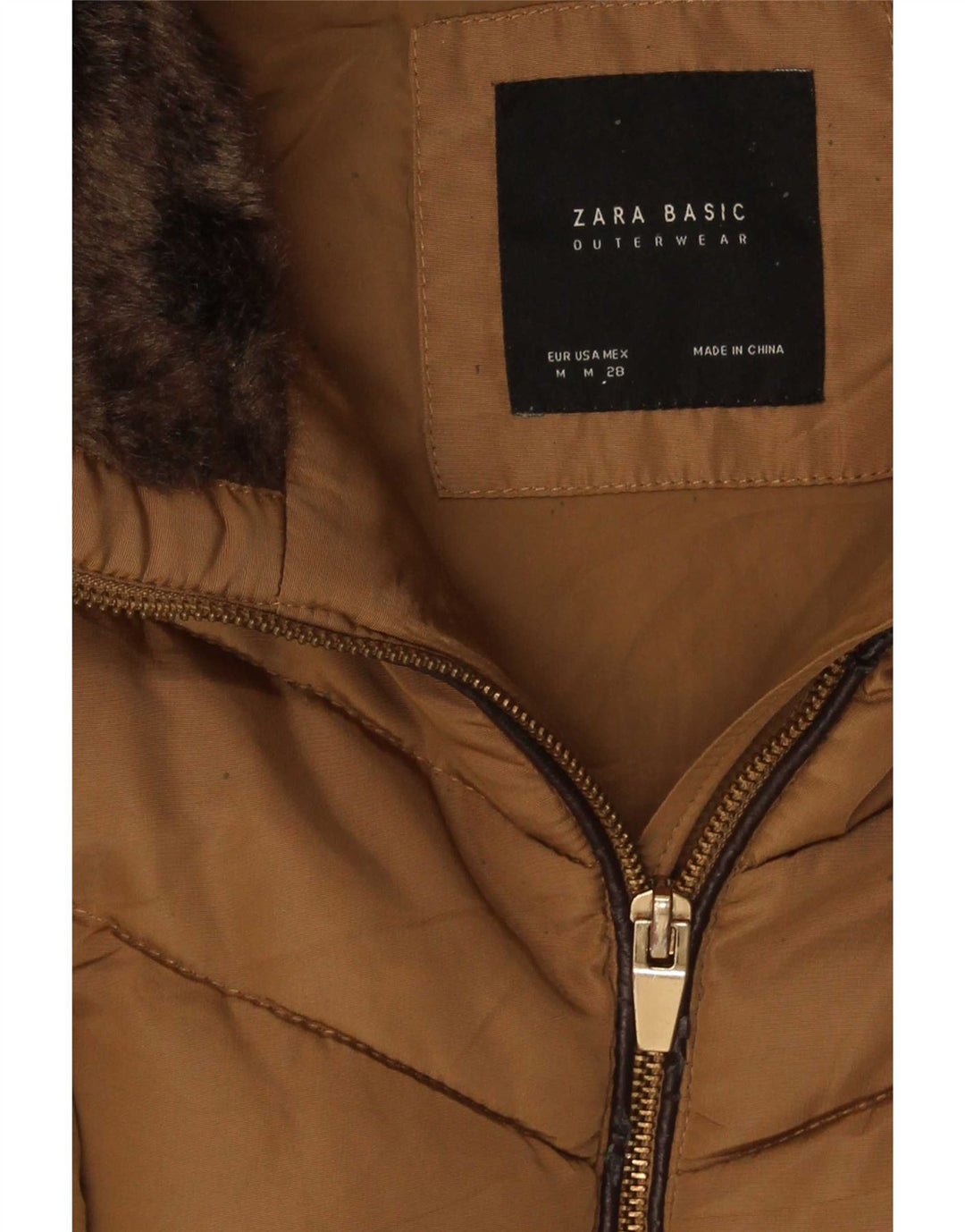 Женская стеганая куртка Zara UK 12, средний коричневый полиэстер