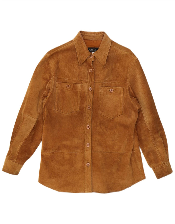 VINTAGE Женская замшевая рубашка UK 12, кожа среднего бежевого цвета