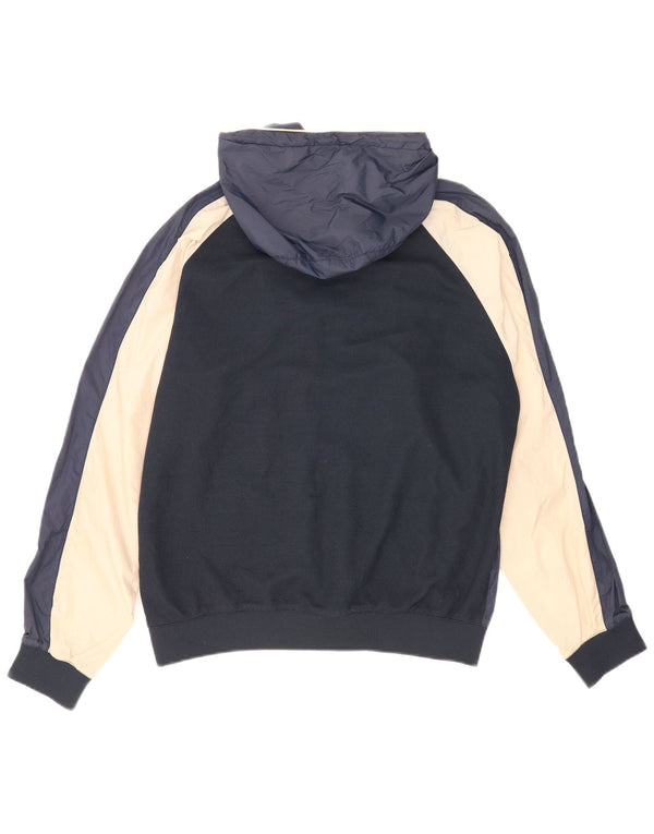 Мужская куртка-бомбер с капюшоном Zara UK 40, большая, темно-синяя, нейлон с цветными блоками