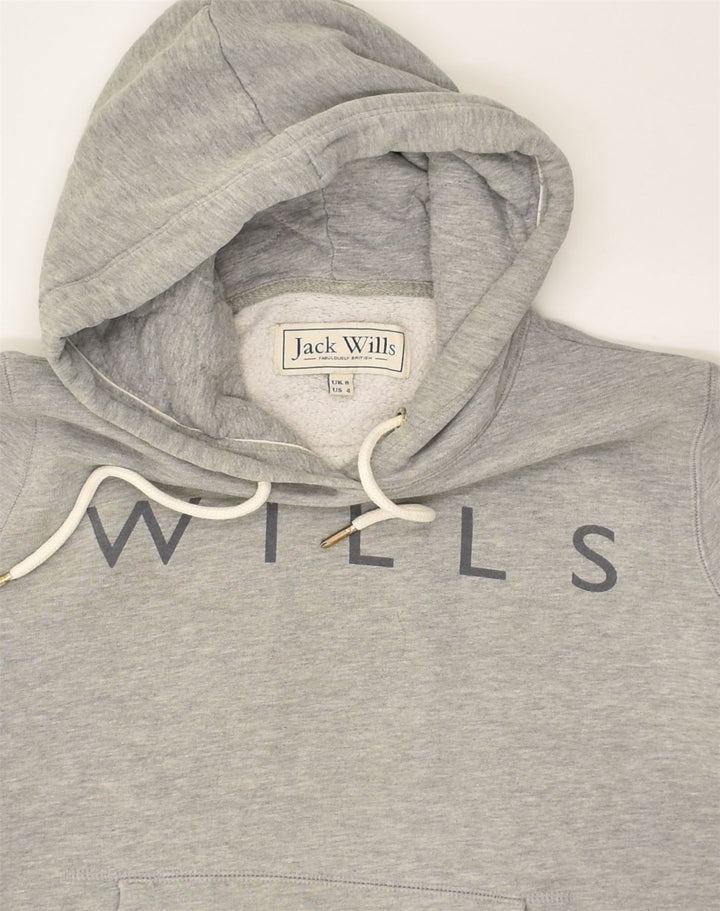 JACK WILLS Womens Graphic Hoodie Jumper UK 8 Small Grey Cotton | Vintage Jack Wills | Thrift | Second-Hand Jack Wills | Used Clothing | Messina Hembry 