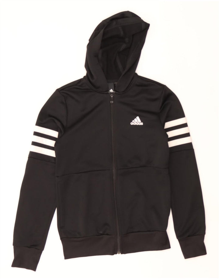 ADIDAS Boys Graphic Zip Hoodie Sweater 13-14 Years Black Polyester Vintage Adidas and Second-Hand Adidas from Messina Hembry 