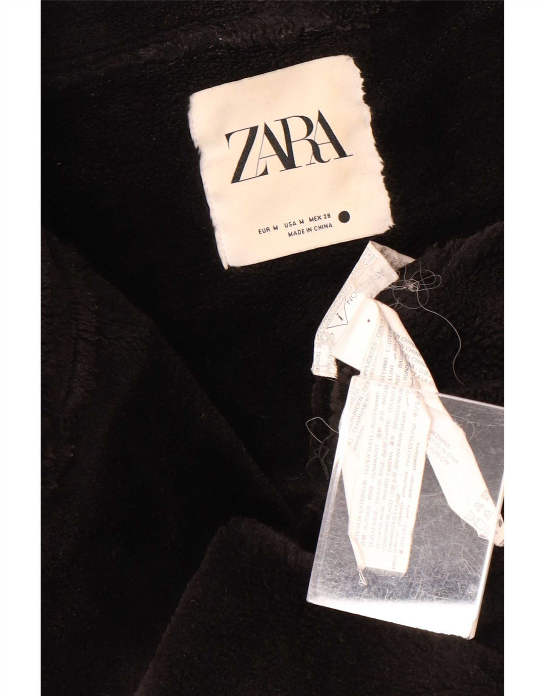 Женская косуха из искусственной кожи Zara UK 14, средний черный полиэстер