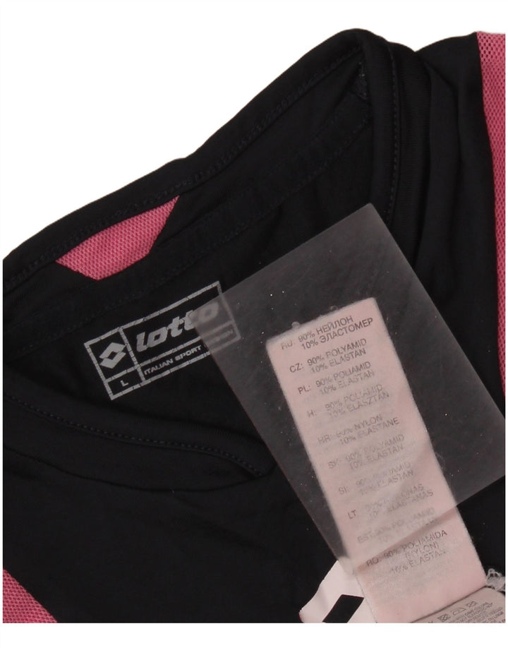 Женская футболка LOTTO Top UK 14, большая черная, полиамид с цветными блоками