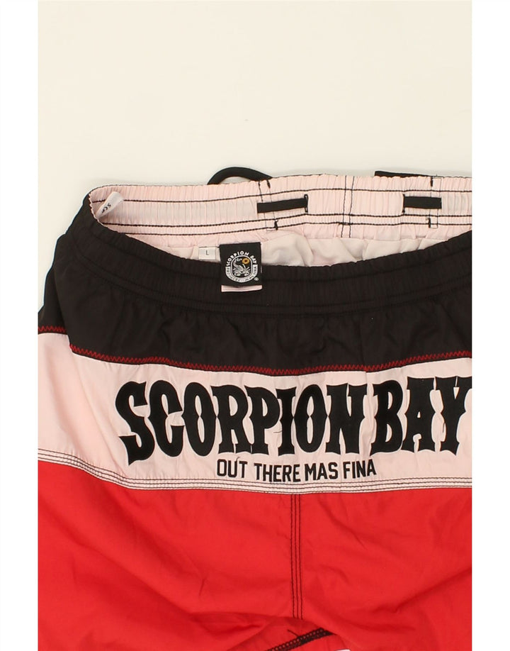 SCORPION BAY Mens Graphic Swimming Shorts Large Red Colourblock Polyester Vintage Scorpion Bay and Second-Hand Scorpion Bay from Messina Hembry 