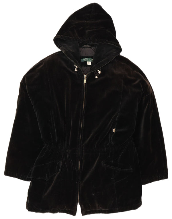 LARRY LEVINE Женская ветровка свободного кроя с капюшоном UK 14 Средний черный