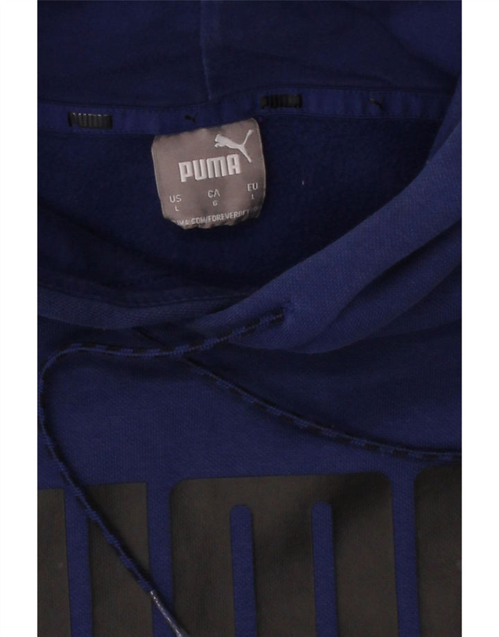 PUMA Mens Graphic Hoodie Jumper Large Blue Cotton Vintage Puma and Second-Hand Puma from Messina Hembry 