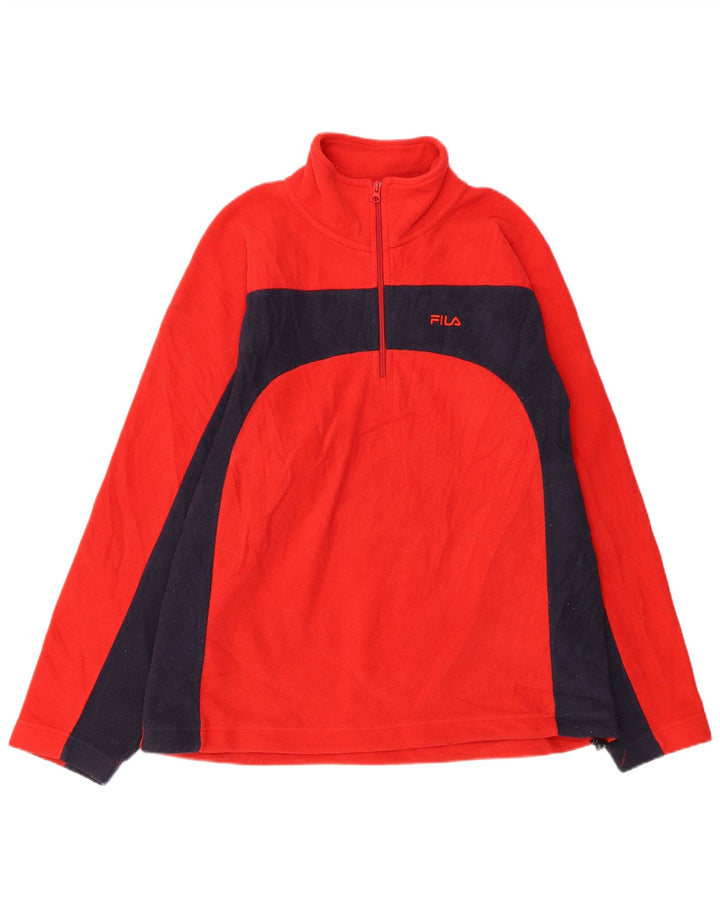 Fila Мужской флисовый джемпер с воротником на молнии, большой красный, цветных блоков