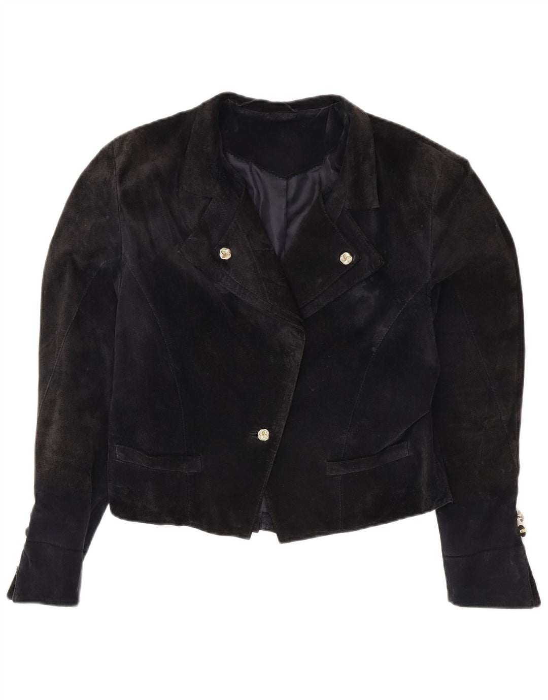 ВИНТАЖНЫЙ женский укороченный пиджак на 1 пуговице, Великобритания 14, средний темно-синий из вискозы