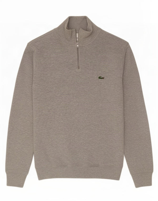 Мужской свитер Lacoste с воротником на молнии, размер 3, маленький серый хлопок с крапинками