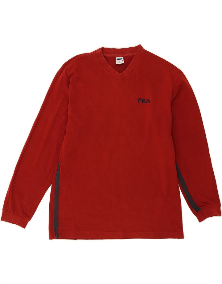 FILA Mens Oversized Top Long Sleeve Small Red Colourblock Cotton Vintage Fila and Second-Hand Fila from Messina Hembry 