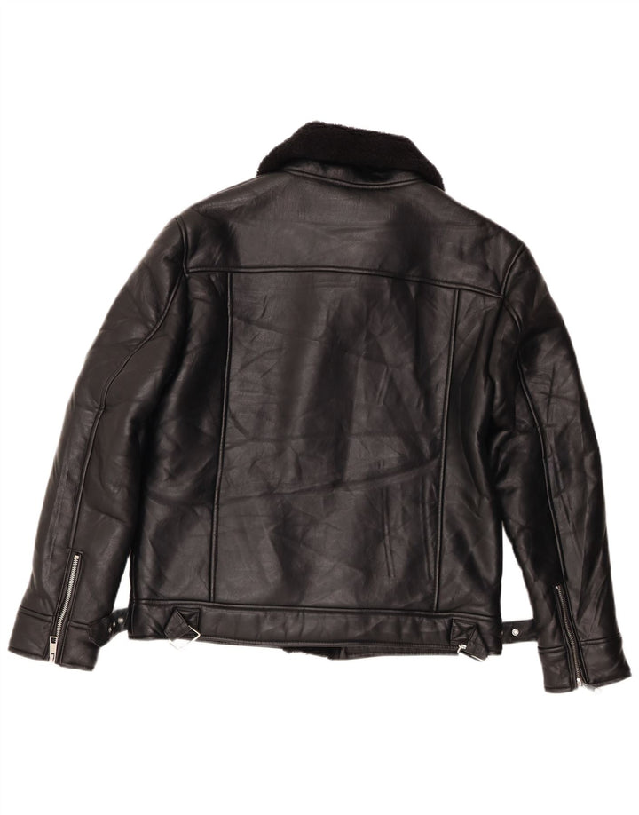 Женская байкерская куртка Zara из шерпа UK 14, средний черный полиэстер