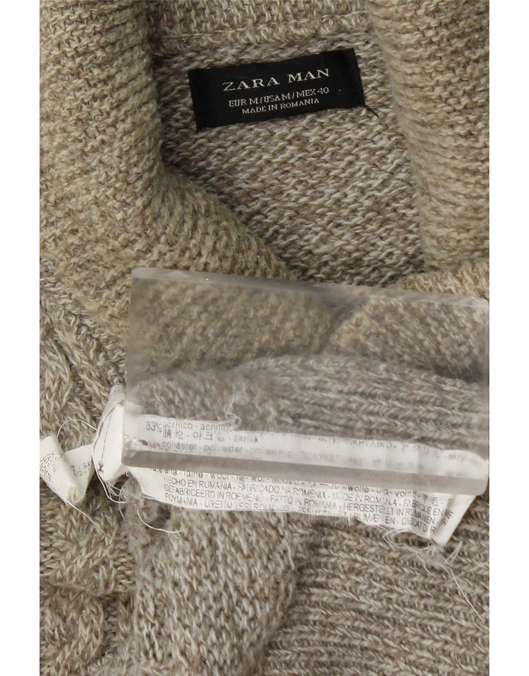 Мужской свитер Zara с отложным воротником, средний, бежевый, акрил в крапинку