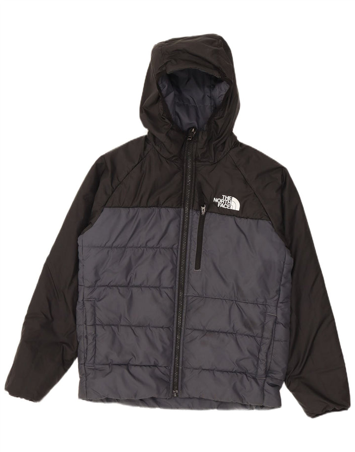 Стеганая куртка The North Face для мальчиков 11–12 лет, большая серая с цветными блоками