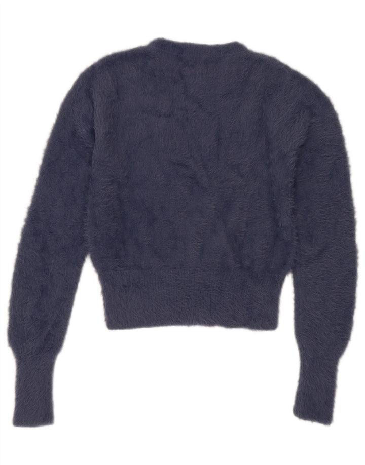 Женский укороченный джемпер с круглым вырезом Zara UK 12, средний темно-синий нейлон