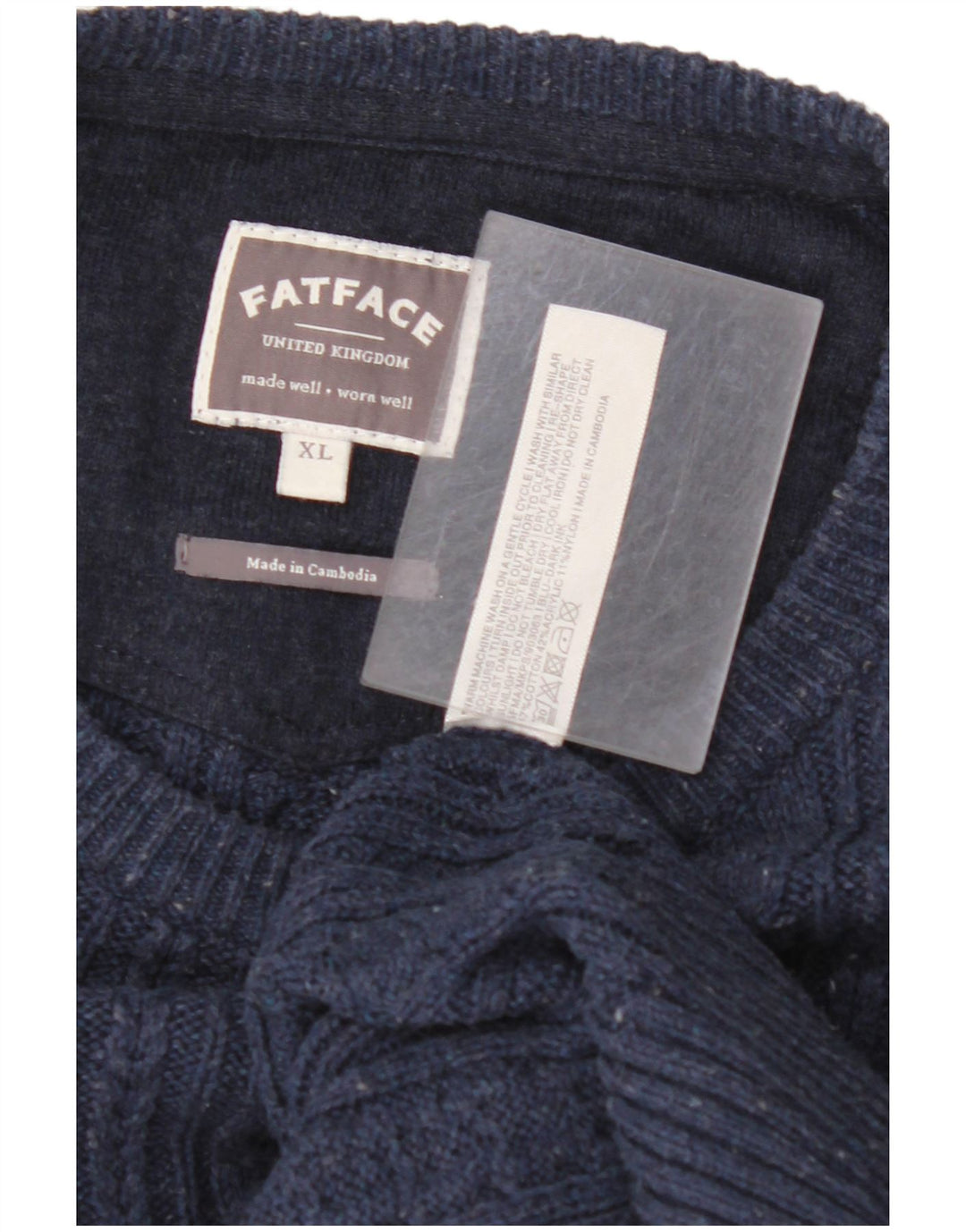 Мужской джемпер с вырезом «лодочкой» FAT FACE, размер XL, темно-синий, хлопковый с крапинками