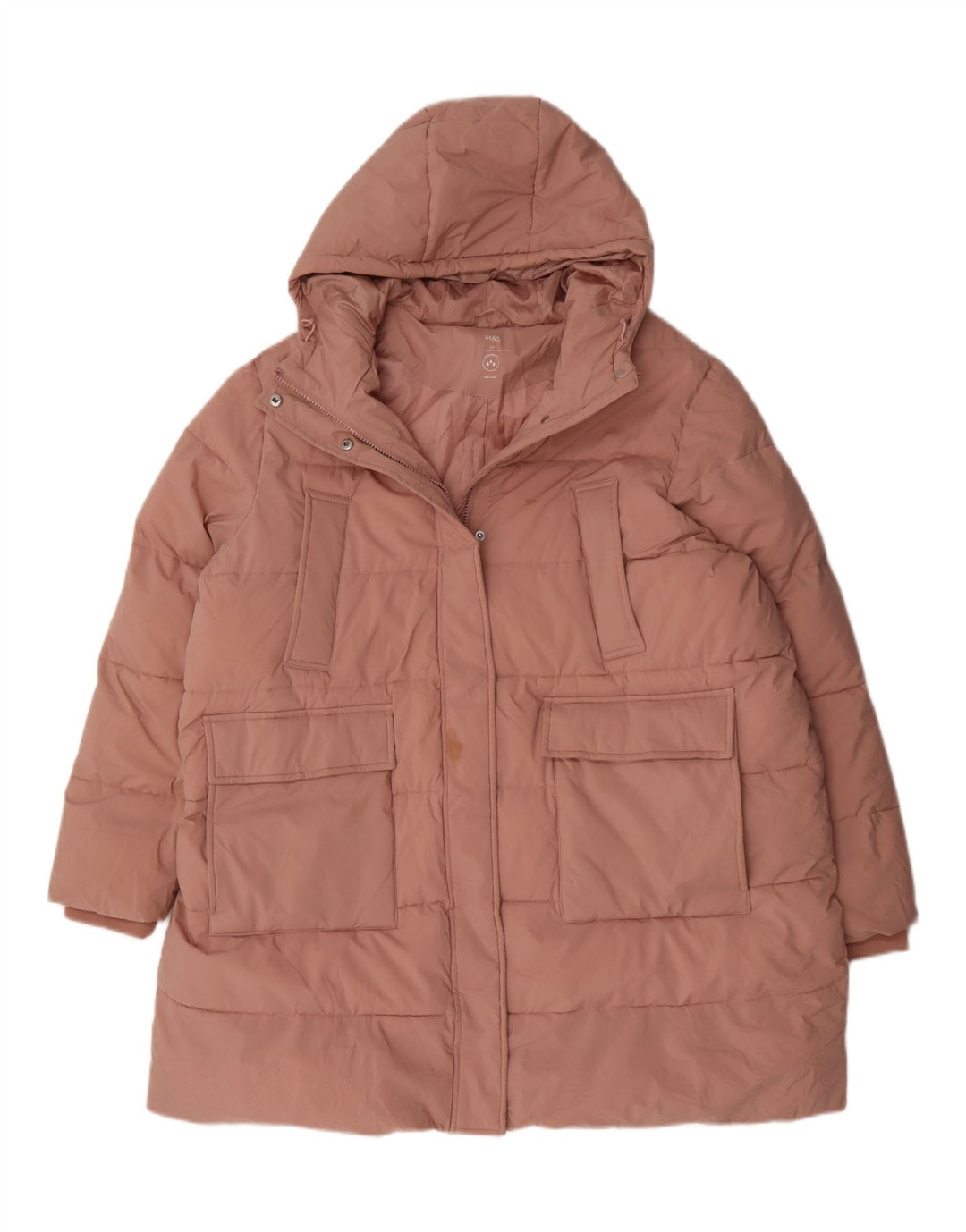Женское стеганое пальто с капюшоном Marks & Spencer UK 24 4XL, розовый полиэстер
