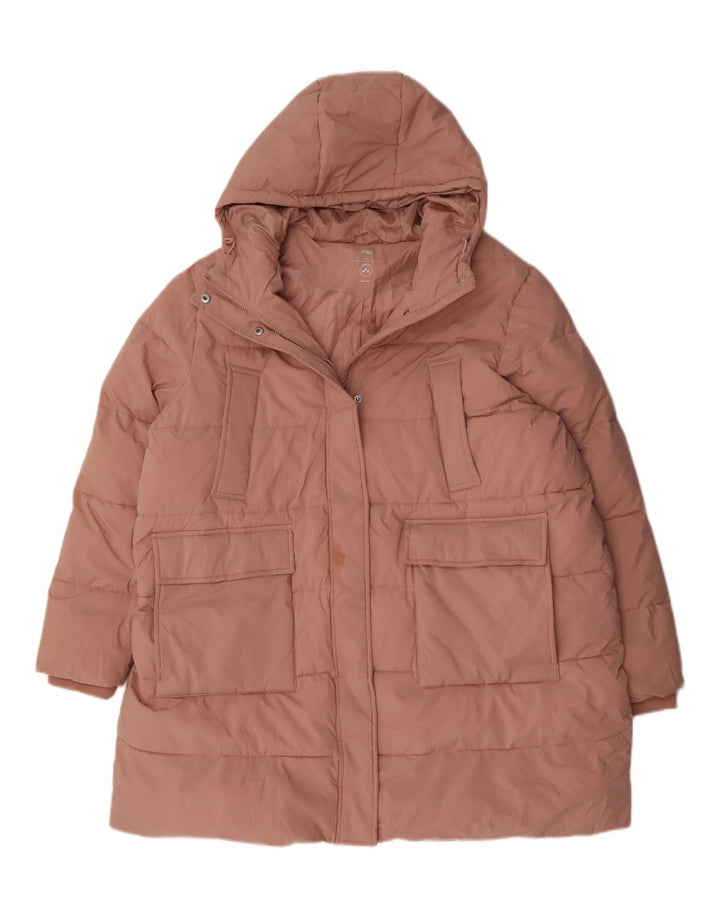 Женское стеганое пальто с капюшоном Marks & Spencer UK 24 4XL, розовый полиэстер