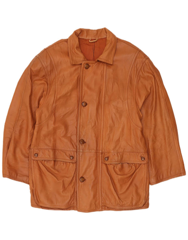 Мужское кожаное пальто VINTAGE IT 54 2XL Коричневое кожаное