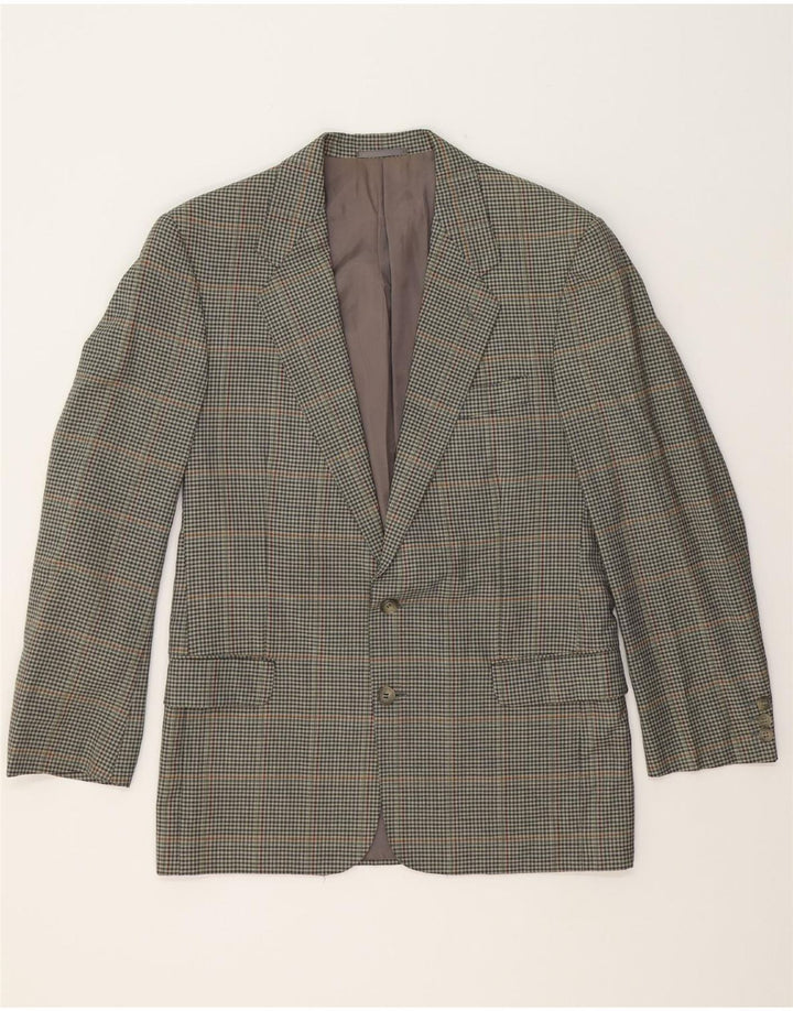 JAEGER Mens 2 Button Blazer Jacket IT 48 Medium Green Check Wool Vintage Jaeger and Second-Hand Jaeger from Messina Hembry 