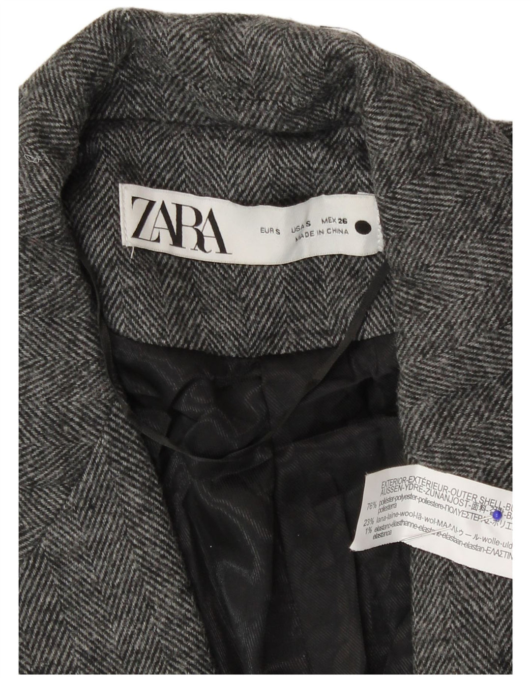 Женский пиджак Zara на 1 пуговице UK 10, маленький серый полиэстер с узором «в елочку»