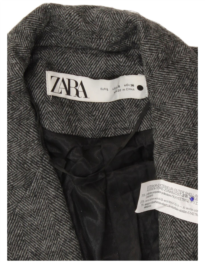 Женский пиджак Zara на 1 пуговице UK 10, маленький серый полиэстер с узором «в елочку»