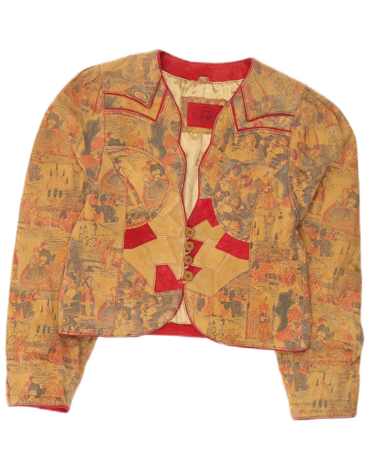 Винтажный женский пиджак Trachten на 4 пуговицах, цвет ЕС 36, маленький, бежевый кожаный