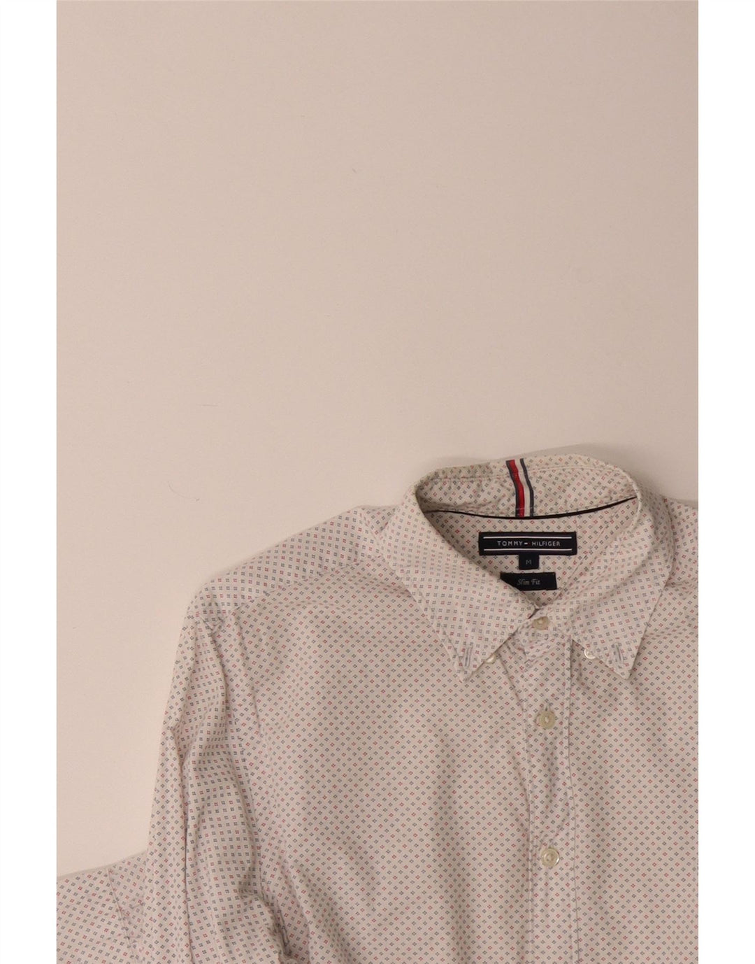 TOMMY HILFIGER Mens Slim Fit Shirt Medium Off White Spotted Cotton