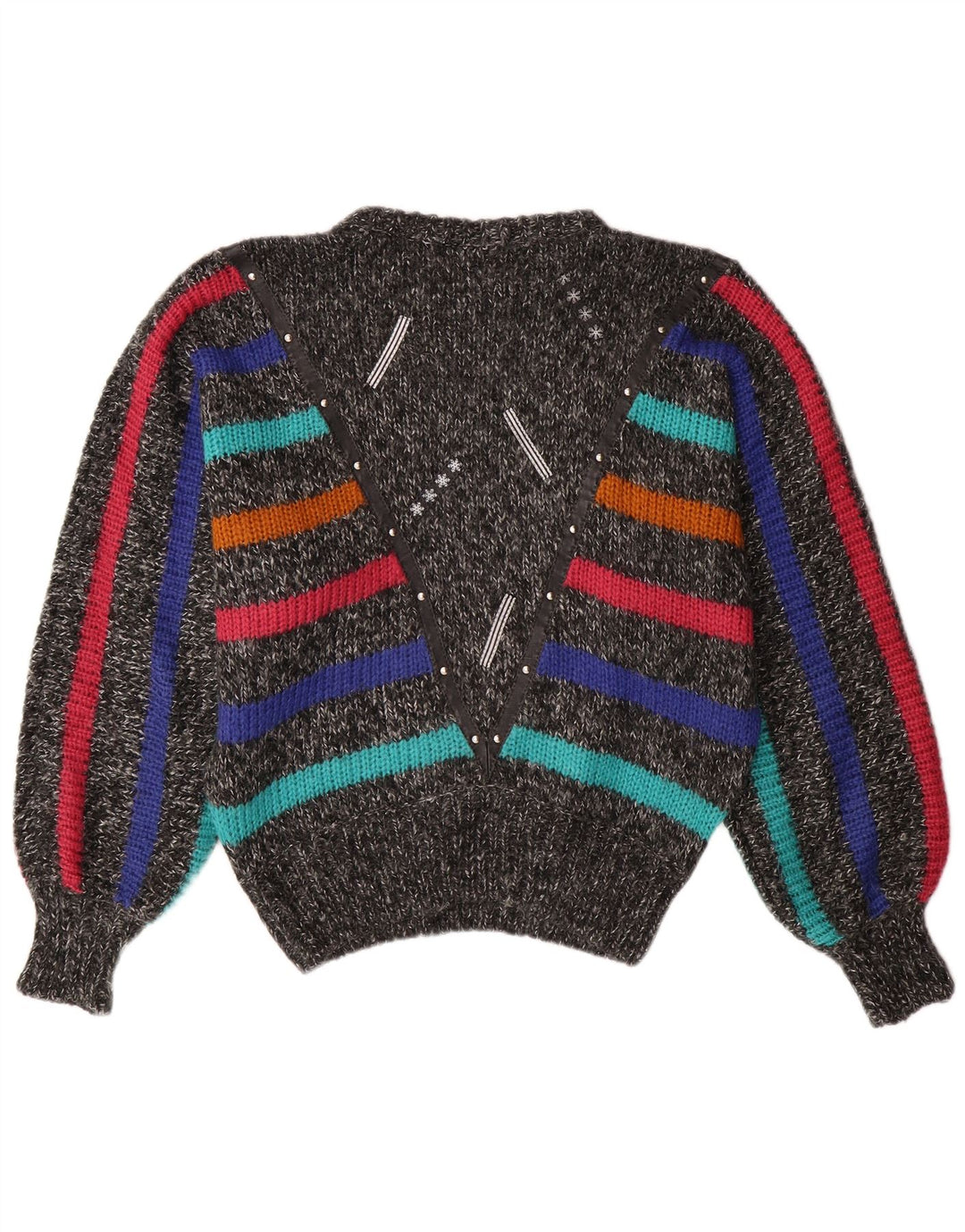 ВИНТАЖНЫЙ женский джемпер с круглым вырезом «крыло летучей мыши», Великобритания 14, средний серый в полоску