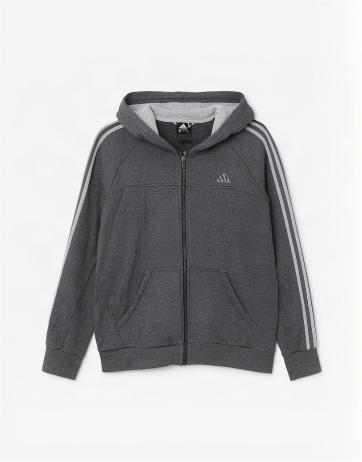 Мужской свитер с капюшоном на молнии Adidas среднего серого цвета, хлопок
