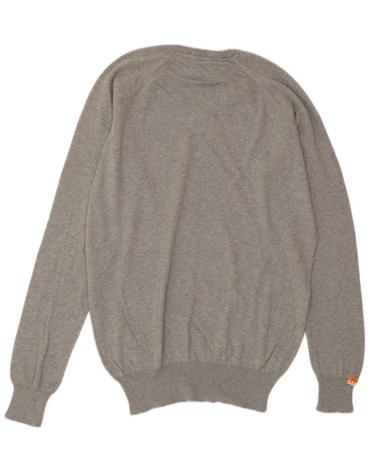 SUPERDRY Мужской джемпер с v-образным вырезом, хлопковый свитер среднего серого цвета