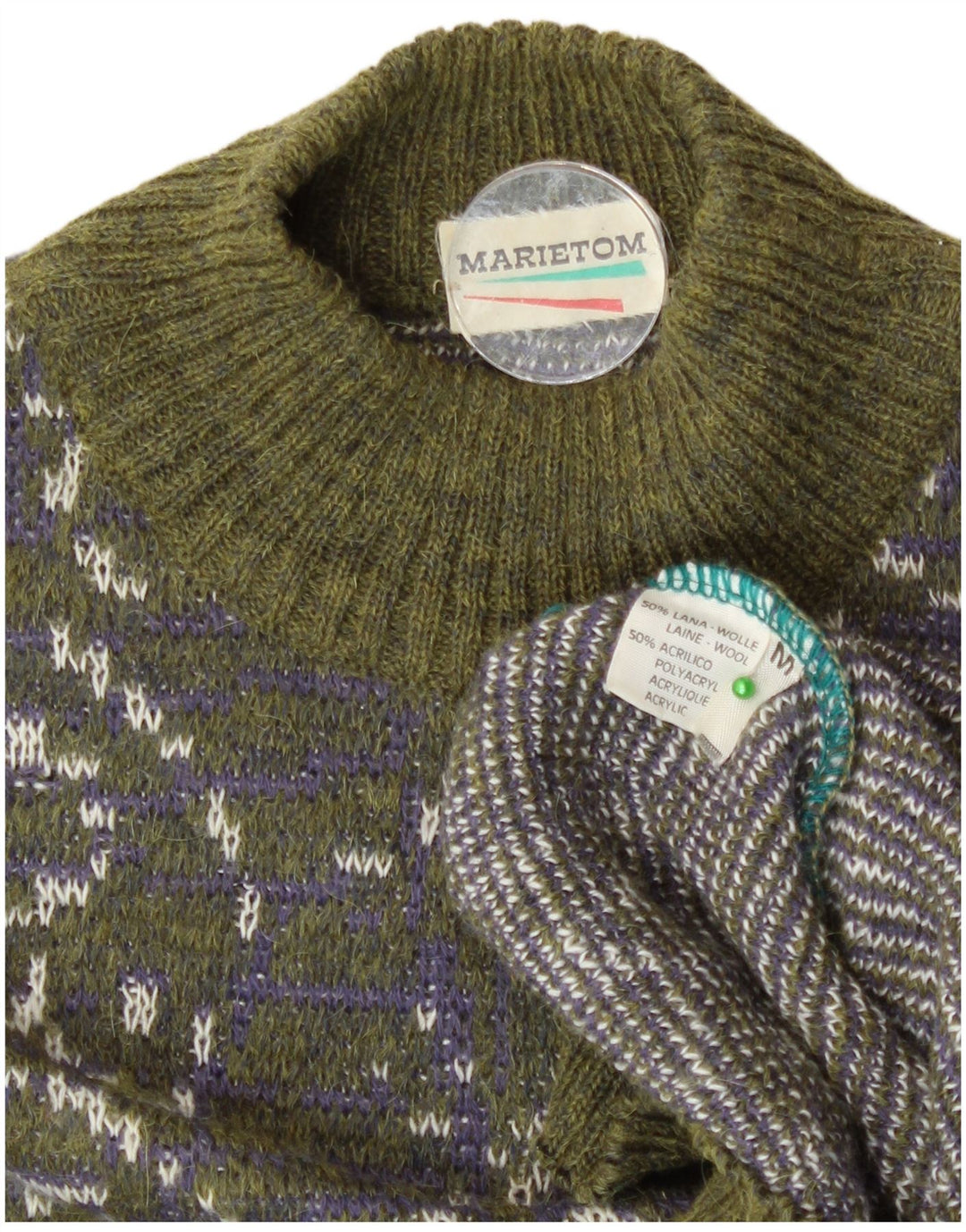 Винтажный женский джемпер с высоким воротником, Великобритания, 14, средний зеленый, с пейсли