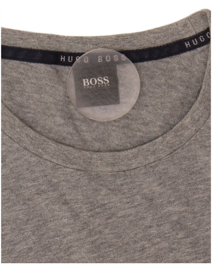 Мужской топ с рисунком Hugo Boss, длинный рукав, средний серый хлопок с крапинками