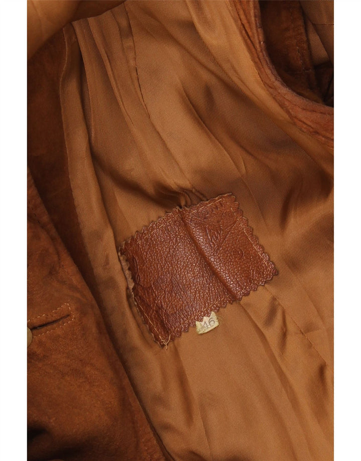 Винтажное женское замшевое пальто без рукавов IT 46, большое коричневое кожаное