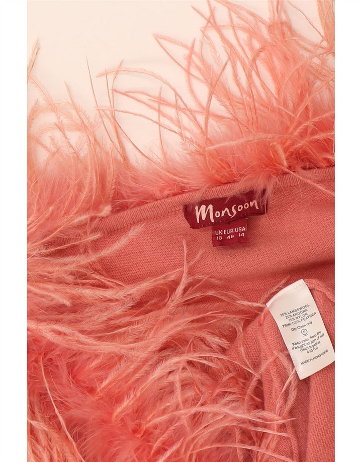Женский кардиган Monsoon с рукавом 3/4, Великобритания, 18 XL, розовая шерсть