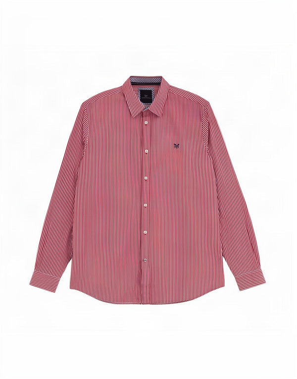 Crew Clothing Мужская классическая рубашка размера XL из хлопка в тонкую полоску красного цвета