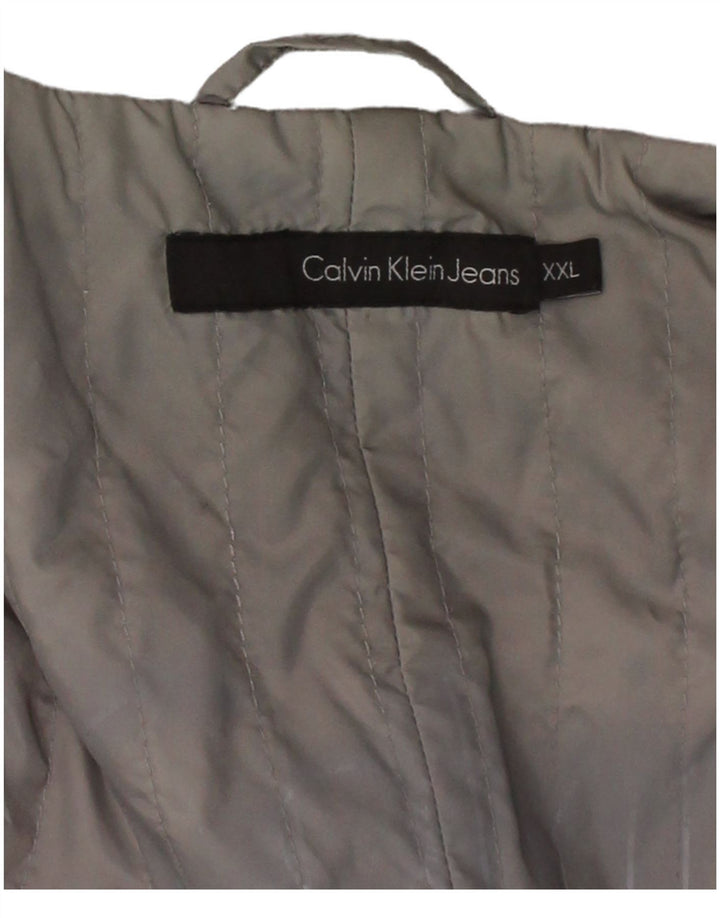 CALVIN KLEIN Mens Double Breasted Overcoat UK 44 2XL Grey