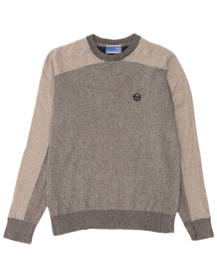 Мужской джемпер с круглым вырезом Sergio Tacchini, средний серый с цветными блоками