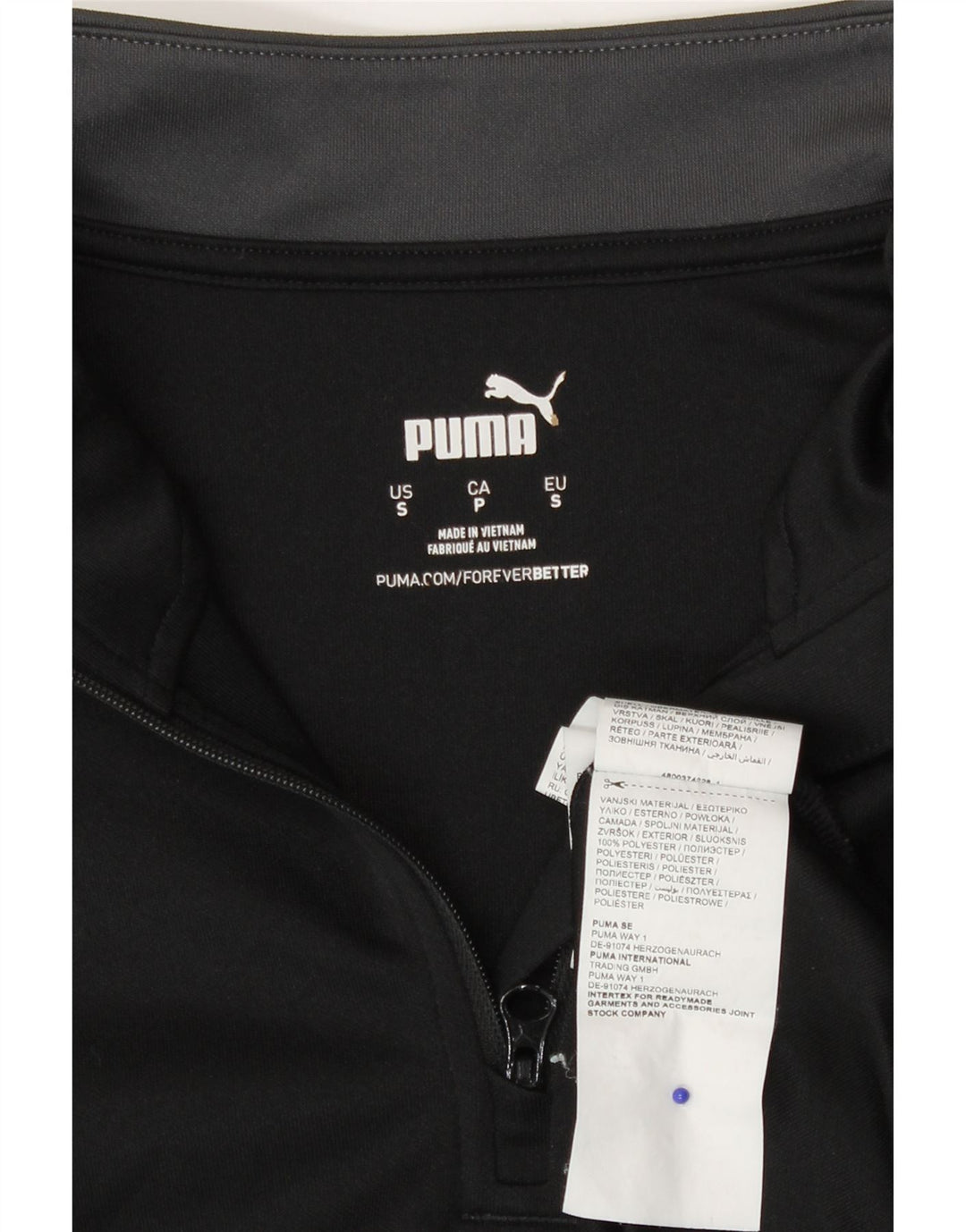 Мужской пуловер с воротником на молнии Puma, маленький черный полиэстер с цветными блоками